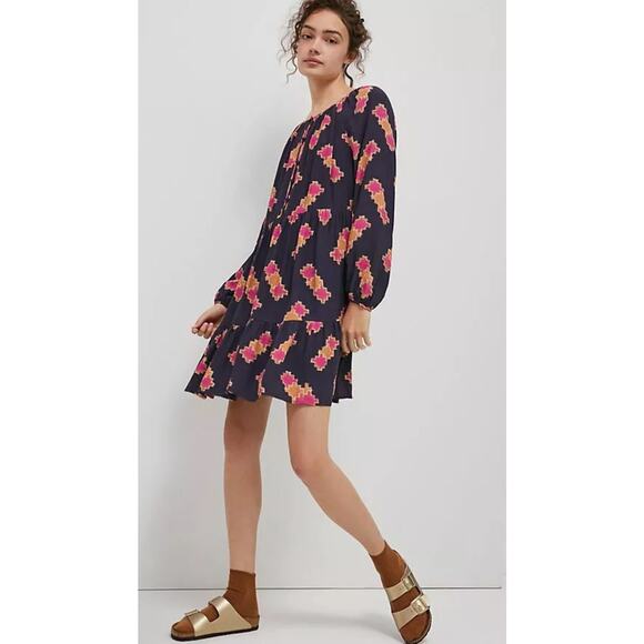 Anthropologie Candy Crush Puffed Long Sleeve Tiered Mini Dress Size‎ Medium - Picture 3 of 16